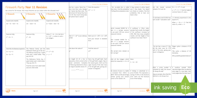 gcse maths revision worksheet firework party ks4 maths