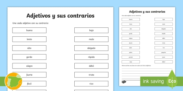 Ficha De Actividad Los Adjetivos Y Sus Contrarios