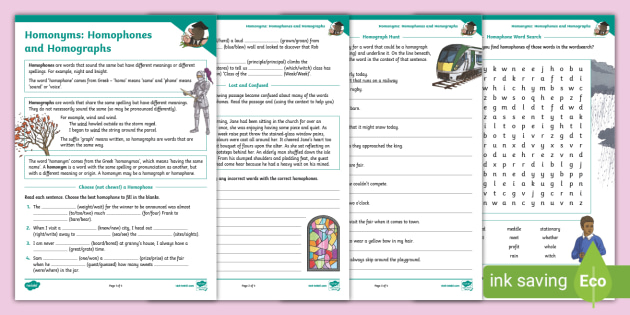 Homonyms: Homophones and Homographs Activity Sheets