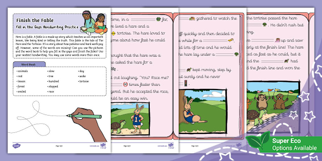 Finish the Fable Fill in the Gaps Handwriting Practice (Ages 5 - 7)