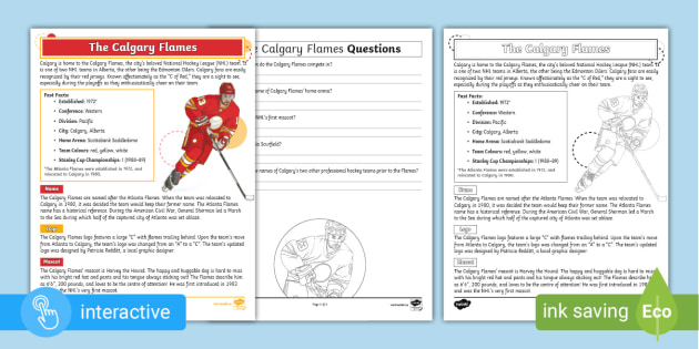 Calgary Flames Reading Comprehension - Grades 4-6