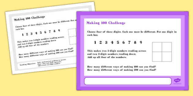 Making 100 Maths Challenge A4 Display Posters