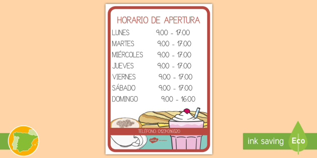 Resultado de imagen para HORARIOS DE UNA CAFETERIA DIDACTICO