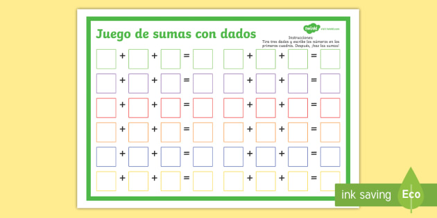 Juego Sumas Con Tres Dados Teacher Made 5848