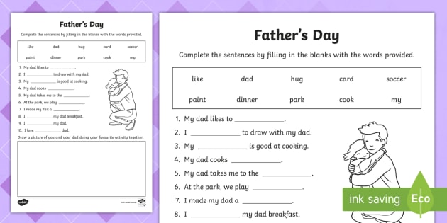 father s day cloze worksheets teacher made