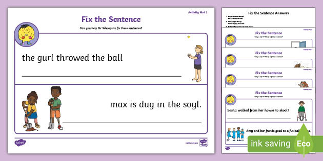 fix the sentence worksheet pack english resource twinkl