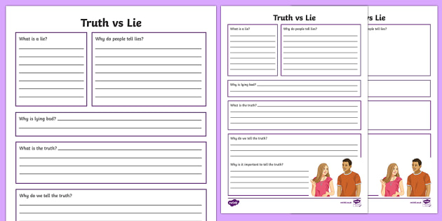 Truth vs Lie Writing Worksheet / Activity Sheet - Telling the