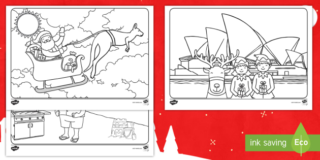 Christmas Places Colouring Pages-Australia - Father Christmas