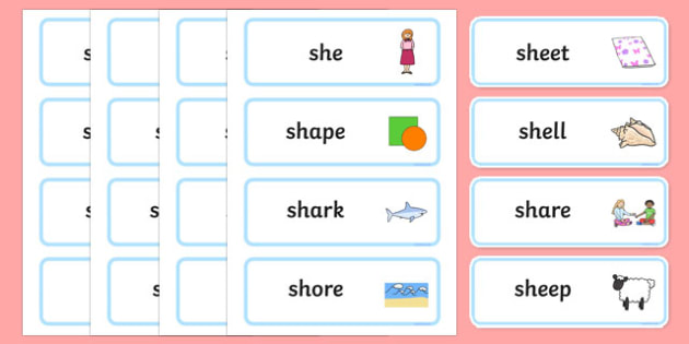 sh' words phonics sound cards resource (Teacher-Made)