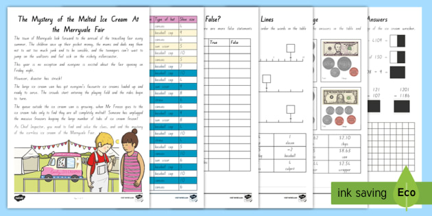 The Mystery of the Melting Ice Creams Math Game - murder mystery, merryvale