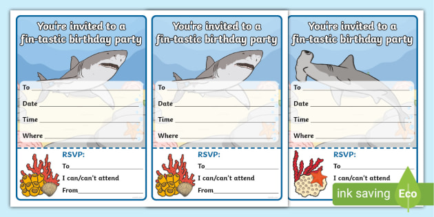 FREE! - Shark Themed Party Invitations (teacher made)