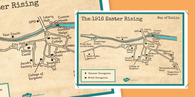 Map of Dublin 1916 - Easter Rising Dublin Display Poster