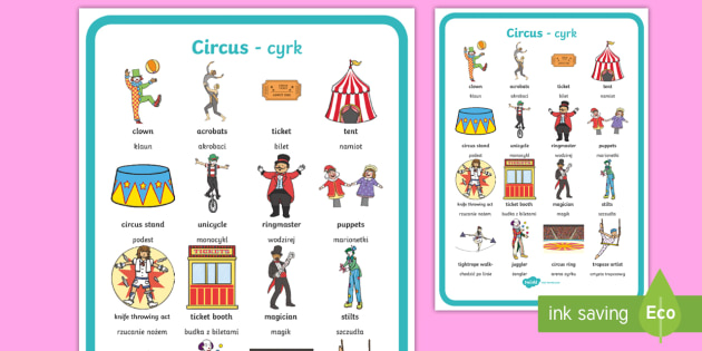 circus vocabulary a4 display poster english polish circus vocabulary poster