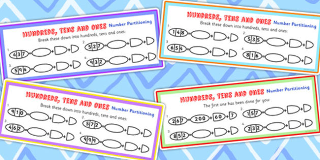 Hundred Tens And Ones Number Partitioning Maths Challenge Cards