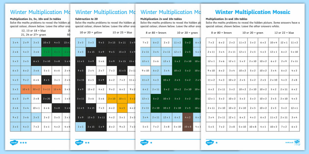 winter multiplication mosaic worksheet worksheets