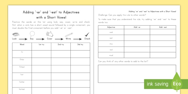 Adding er And est To Adjectives Activity ELA Twinkl