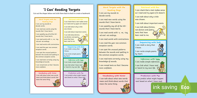 Year 1 I Can Reading Target Bookmark Reading Goal Bookmarks
