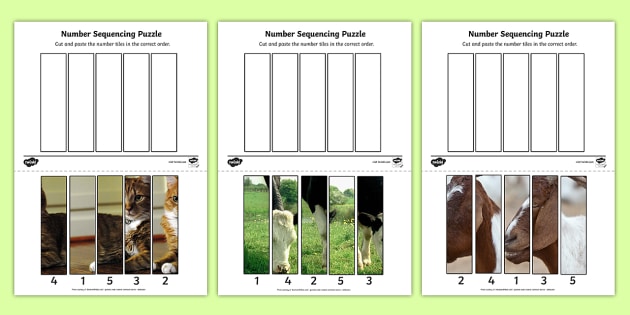 Farm Animals Number Sequencing Photo Puzzles Number Sequence