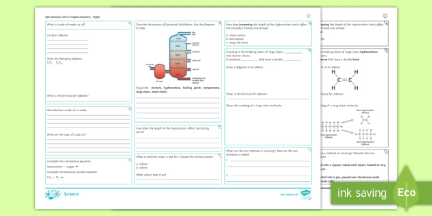 Aqa Chemistry Combined Unit 7 Organic Chemistry Higher Revision