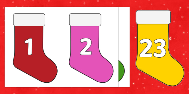 Christmas Advent Calendar Mini Stocking Cut Outs - Twinkl