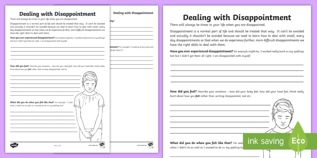 Dealing With Disappointment Worksheet / Activity Sheet