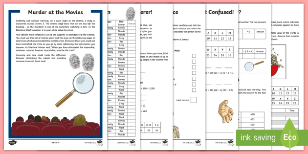 Year 3 and 4 Murder at the Movies Worksheets (teacher made)