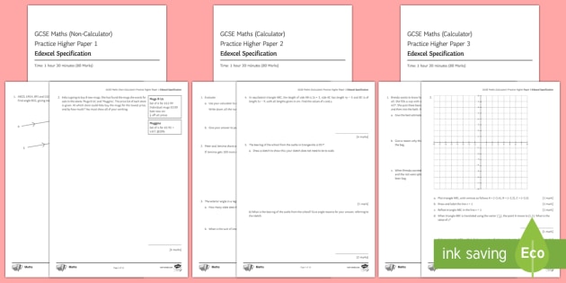 Gcse Maths Edexcel Specification Practice Papers 1 2 3 Higher