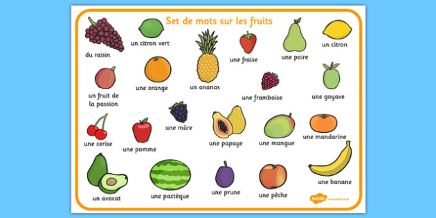 Set de mots sur les fruits French - french, fruit, word mat