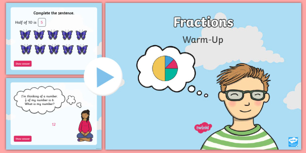 Year 2 Fractions Maths Warm-Up PowerPoint (teacher made)