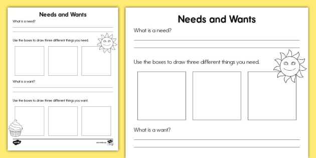 needs and wants kindergarten worksheets