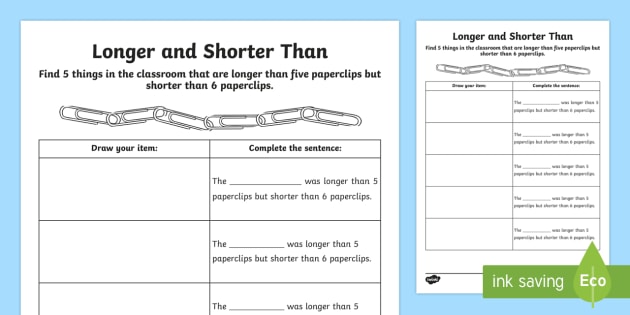 Longer and Shorter Than Worksheet / Worksheet (teacher made)