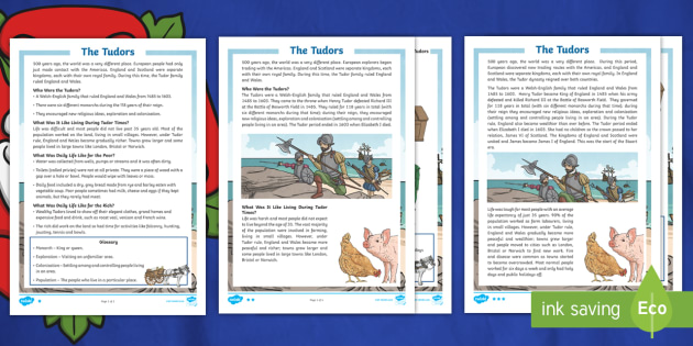 Lks2 The Terrible Tudors Differentiated Differentiated Reading Comprehension