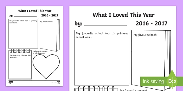 What I Loved This Year Worksheet / Activity Sheet - What I loved, this year