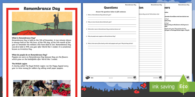 remembrance day ks1 differentiated reading comprehension