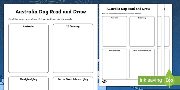 australia day read and draw worksheet