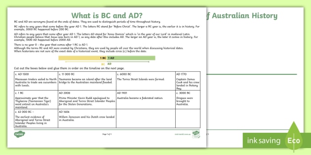 BC AD Timeline Activity | Australian History Activity | Twinkl