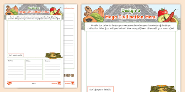 Design a Maya Civilisation Menu Worksheet