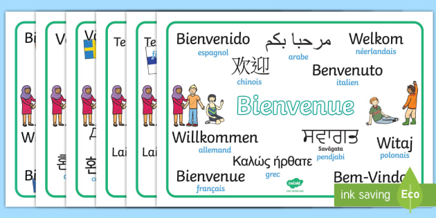 Set de mots : Pancartes de bienvenue multilingues