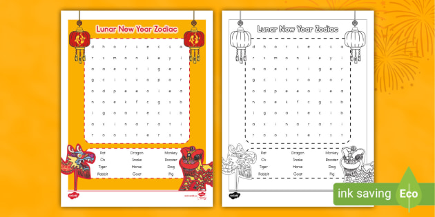 Lunar New Year Zodiac Word Search Grades K 3 Twinkl