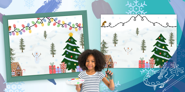 made)　Christmas　Scene　Poster　Fingerprint　Activity　(teacher