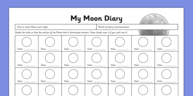 Moon Observation Chart Worksheets
