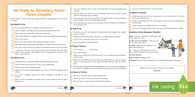 Back to School Parent Checklist