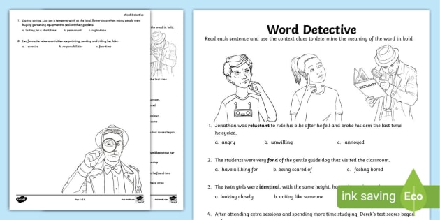 context clues worksheet word detective activity twinkl