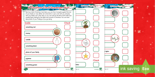 A Christmas Carol Scavenger Hunt - Grades K-3 (teacher made)