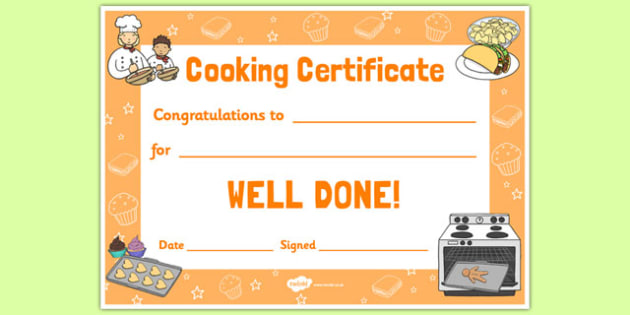 Cooking Reward Certificate - cooking, reward, certificate, cook, food ...