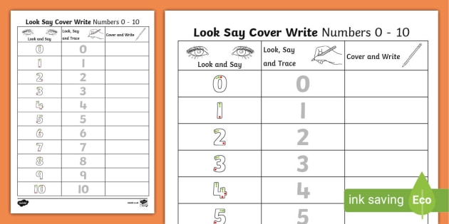 number formation 0 to 10 look trace and write worksheet