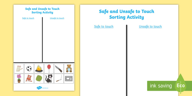Safe and Unsafe to Touch Sorting Activity - sorting, activity