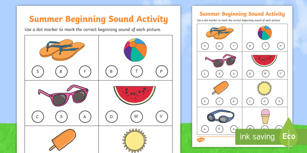 Summer Words Beginning Sounds Worksheet / Worksheet