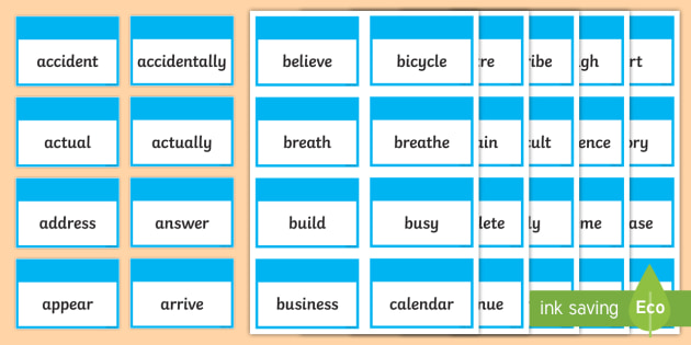 Year 3 and 4 Spelling Words Flashcards