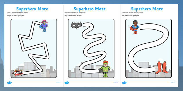 Superheroes Pencil Control Path Worksheets (teacher made)